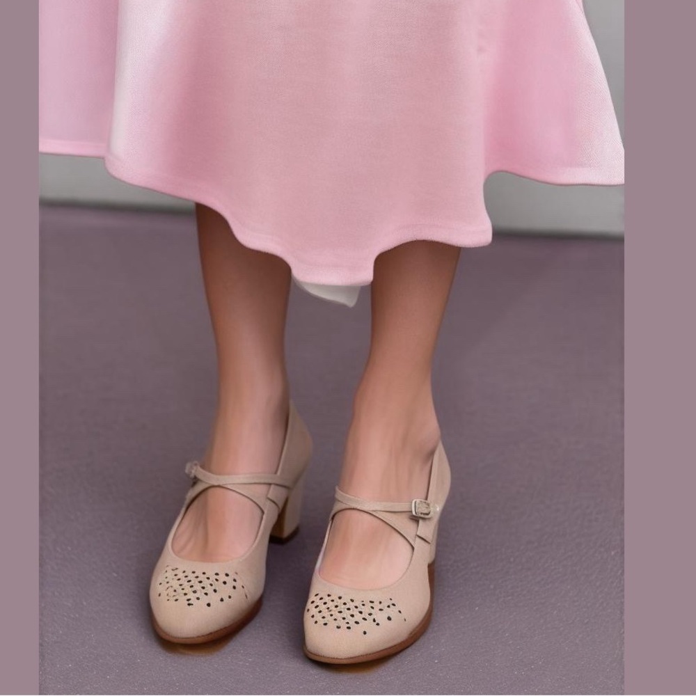 Jambu Lido Encore Beige Suede Mary Jane Sport Wedge Shoe Round Toe 7.5